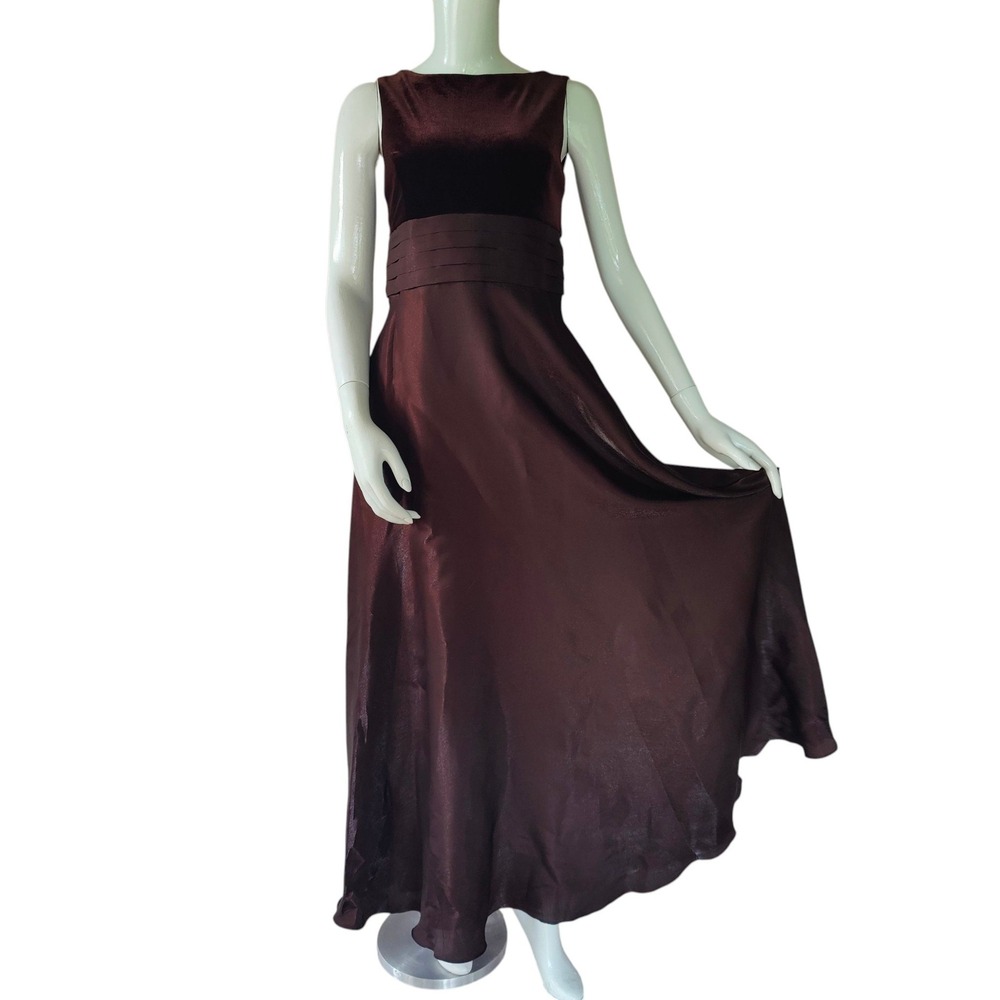 VTG 90s Brown Velvet Maxi Gown Dress Empire Waist Open Back Bow Whimsigoth Prom